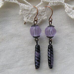 Lavender Dangle Earrings Vintage Alexandrite Glass Bead Purple Black Goth